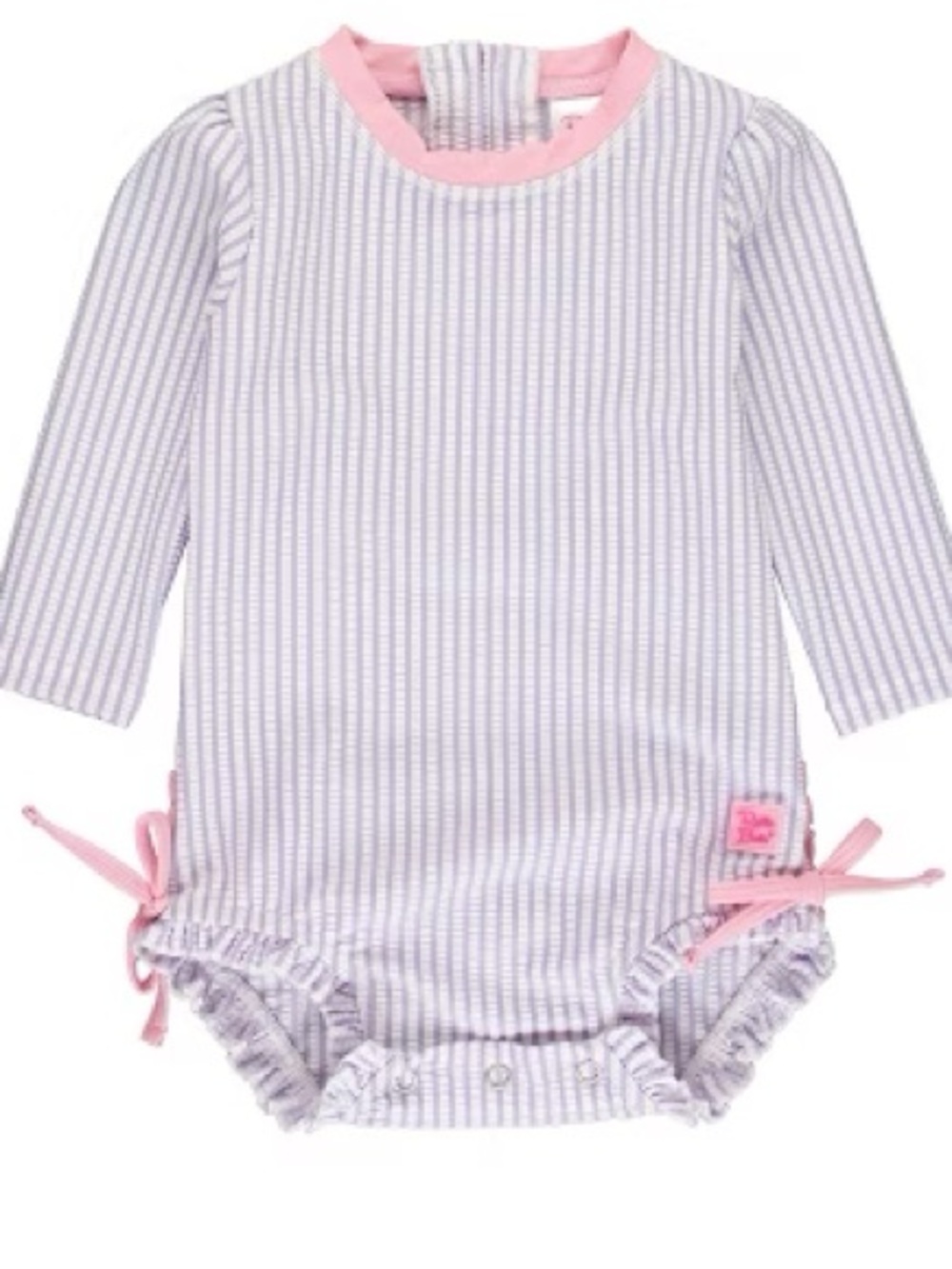 RuffleButts Infant Seersucker Long Sleeve One Piece Rash Guard - Lavender - 0-3m